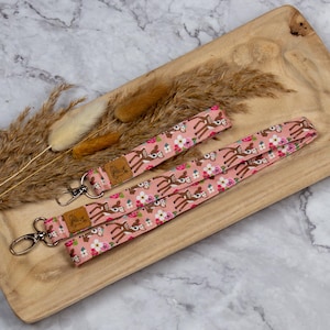 Schlüsselband Rehkitz rosa, Lanyard Schüsselanhänger Kinder Mädchen Fahrradschlüssel Anhänger