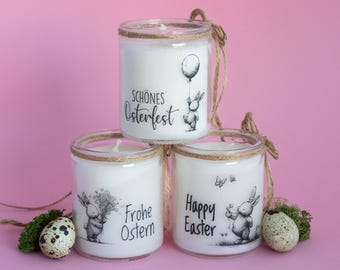 Candela pasquale in vetro con motivo a coniglio: perfetta per Pasqua!