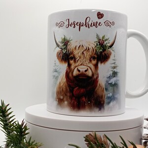 Tasse personalisiert Highland Kuh im Winter, Keramik 330ml Bild 2