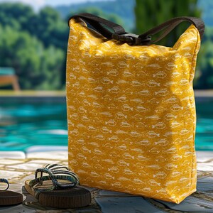 Wetbag Fische gelb, Schwimmbeutel, Bikinitasche, wasserabweisend, Strandtasche, Schwimmbadtasche, Klickverschluss