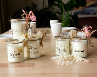 Kerze im Glas Muttergeschenk mit Blumen Geschenk Wünsche Spruch natur Herz Mama Muttertag