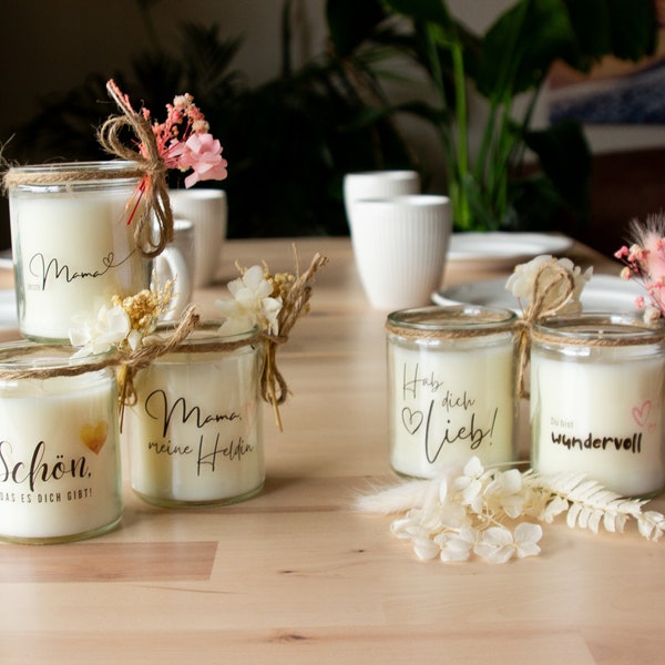 Kerze im Glas Muttergeschenk mit Blumen Geschenk Wünsche Spruch natur Herz Mama Muttertag