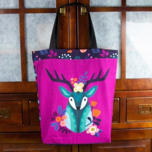 Bag deer/birds purple/blue totebag cotton shopping bag shopping bag children's bag children's bag kindergarten fabric bag image 1