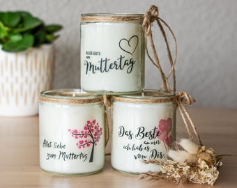 Muttertag Kerze im Glas Geschenk, optional Trockenblumenstrauß