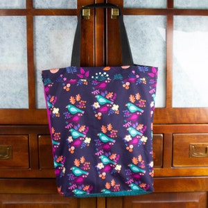 Bag deer/birds purple/blue totebag cotton shopping bag shopping bag children's bag children's bag kindergarten fabric bag image 2