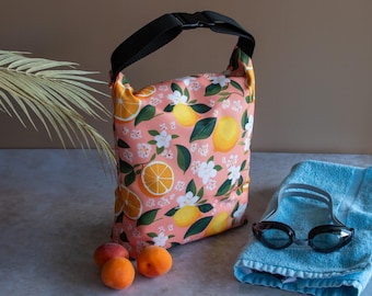 Wetbag Costume da bagno Rosa Fiori arancioni – Borsa bikini idrorepellente, borsa da nuoto, borsa bikini, floreale, accessorio estivo