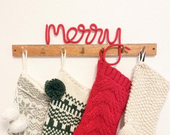 Merry Wall Sign, Merry Christmas Decor, Christmas Sign, Knitted Wire Word, Red Merrry Sign, Christmas gift, Christmas Wall Words, Scandi Kid