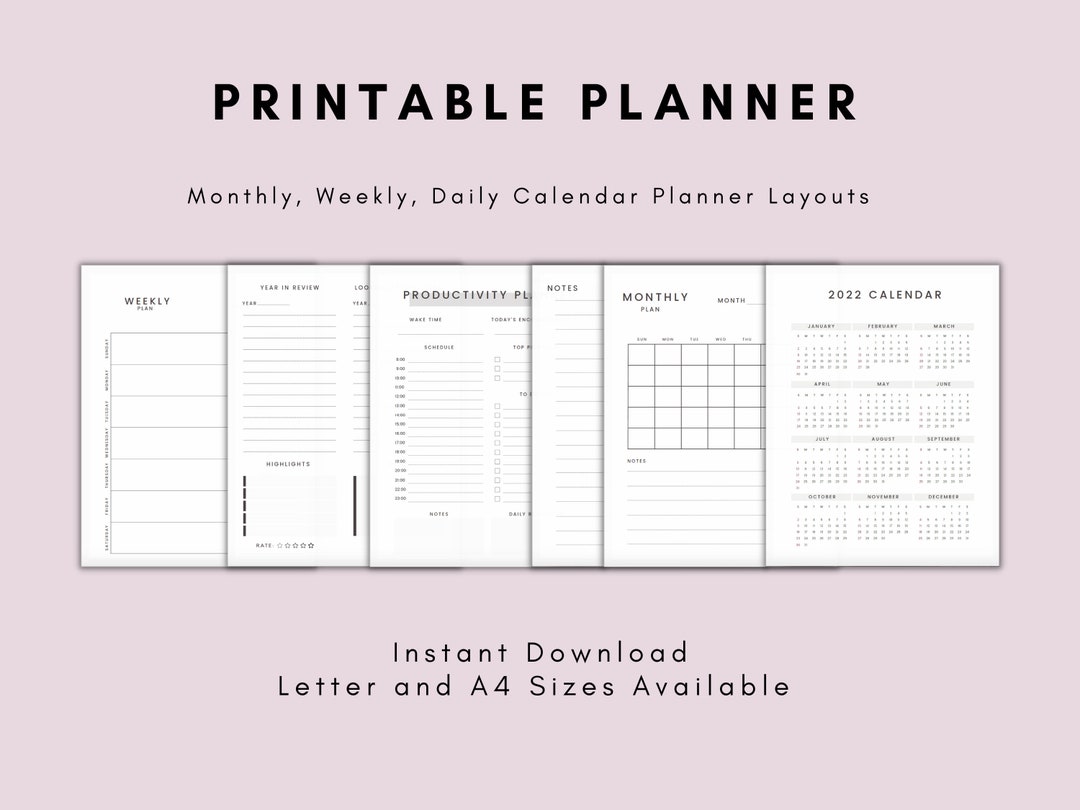 Daily Weekly Monthly Printable Calendar Set - Etsy