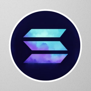 May include: A sticker featuring a stylised letter "E" with a blue and purple gradient design.