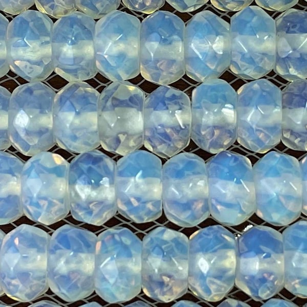 Opalite. Faceted Rondelle beads, 6mm or 8mm. 1mm holes. Sold per Lot (20pcs) or per Strand (15 inches).