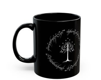 Tree of Gondor Black Mug | Tolkien Quote Coffee Cup
