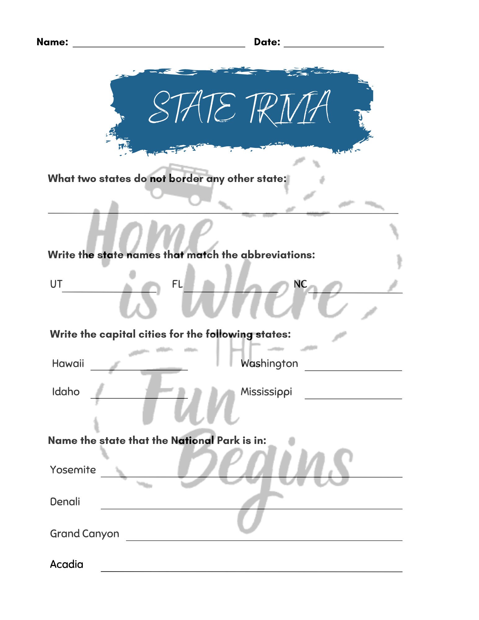 united states worksheets instant digital download pdf 50 etsy