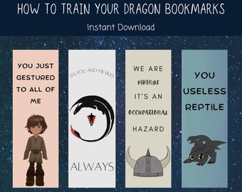 How to Train Your Dragon Bookmarks - HTTYD Quote Bookmark, Cute HTTYD Bookmarks, Toothless and Hiccup Bookmarks - Instant Download