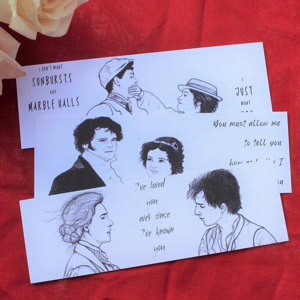Literary Couple Bookmarks | Anne of Green Gables - Anne and Gilbert | Little Women - Jo and Laurie | Pride and Prejudice - Lizzy and Darcy