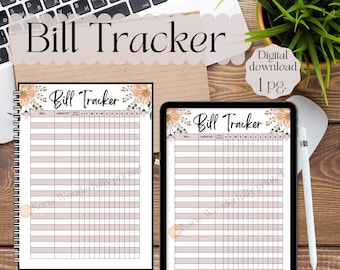 Bill Tracker Printable | A4, A5, Classic Happy planner | Monthly Bill payment checklist | Budget by paycheck | Finance | Neutral Aesthetic