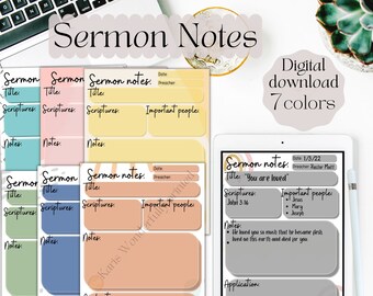 Sermon Notes Printable | A4, A5, Classic Happy Planner | Bible Study ...