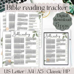 Rastreador de lectura de la Biblia / Imprimible / A4, A5, Planificador clásico feliz / inserto de estudio / registro / Lista de verificación / Estética neutra / Descarga digital