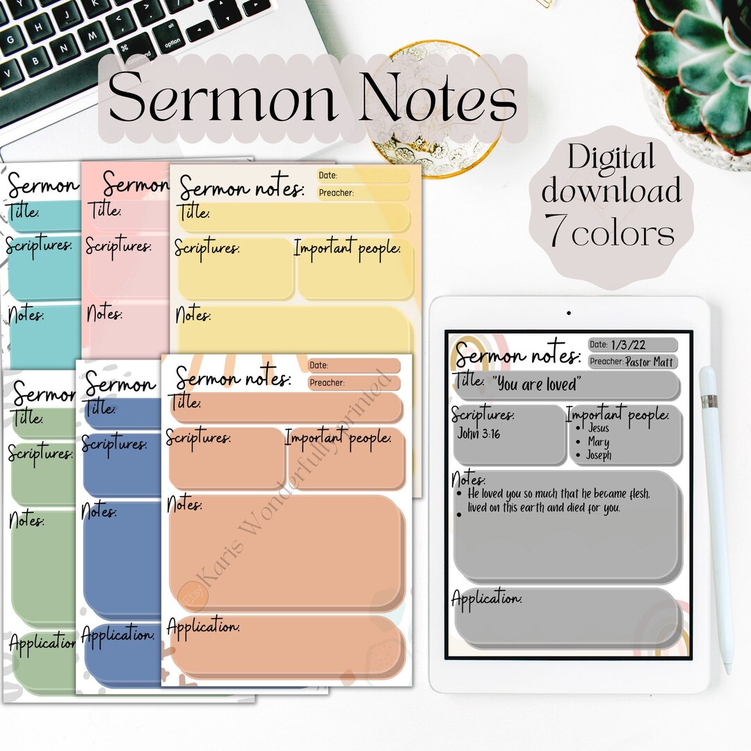 Sermon Notes Printable | A4, A5, Classic Happy Planner | Bible Study ...