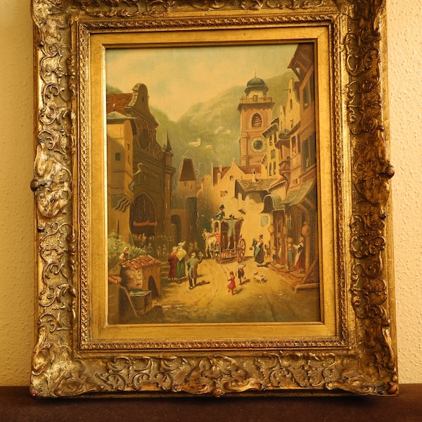 Der Besuch des Landesvaters, copy after Carl Spitzweg, painted in 1972 by the Munich artist Michael Hübner