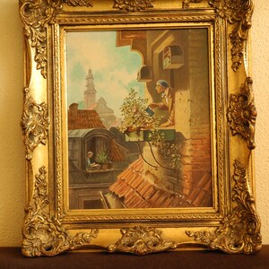 Die Dachstube, copy after picture by Carl Spitzweg, painted by Munich artist Michael Hübner in 1972