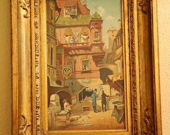 Art and Science, copy after Carl Spitzweg from 1973, painted by Michael Hübner, a Munich artist