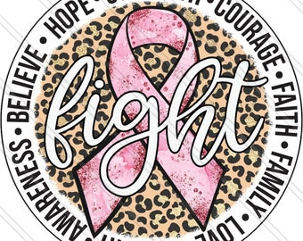 Breast Cancer Awareness Sign - Breast Cancer Ribbon - Leopard Breast Cancer - Cancer Hope Wreath Sign - Fight Sign - Metal Sign