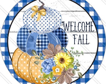 Welcome Fall Sign - Blue Pumpkin Sign - Fall Sign - Autumn Sign - Fall Wreath Sign - Autumn Wreath Sign - Wreath Sign - Metal Sign