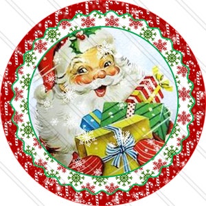 Santa Sign - Christmas Presents - Vintage Santa - Christmas Sign - Candy Canes And Snowflakes - Metal Round Sign