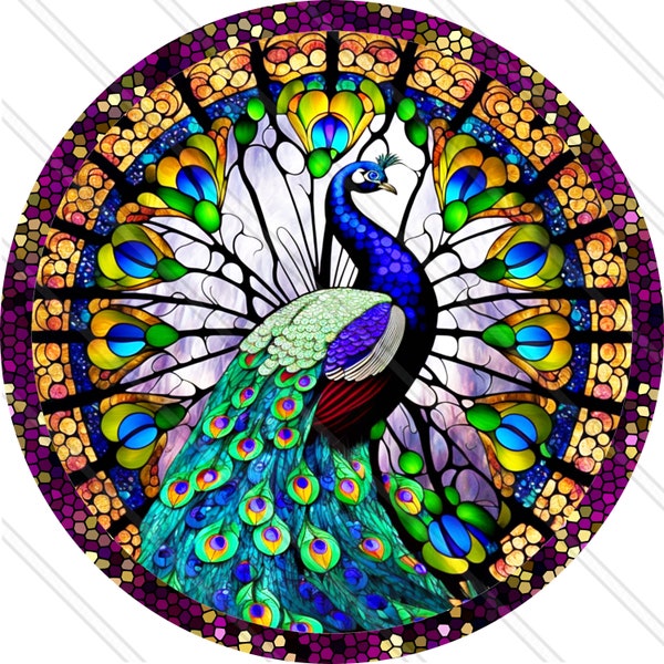 Welcome Peacock - Faux Stained Glass Sign - Everyday Welcome - Elegant Peacock - Colorful Peacock - Peacock Decor- Metal Sign