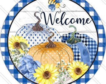 Welcome Fall Sign - Blue Pumpkin Sign - Fall Sign - Autumn Sign - Fall Wreath Sign - Autumn Wreath Sign - Wreath Sign - Metal Sign