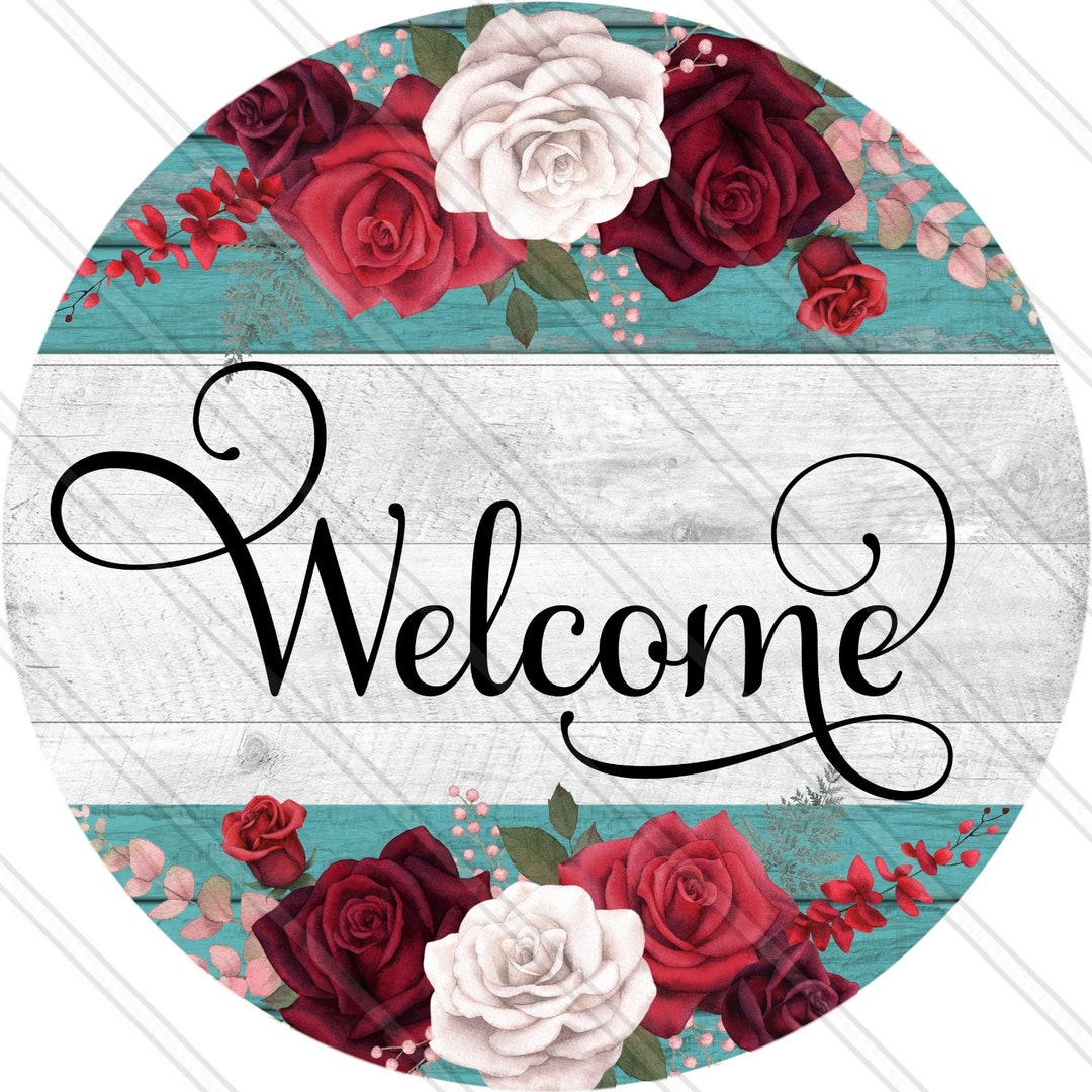 Welcome Floral Wreath Sign Rustic Sign Wood Rustic Everyday Sign Metal ...