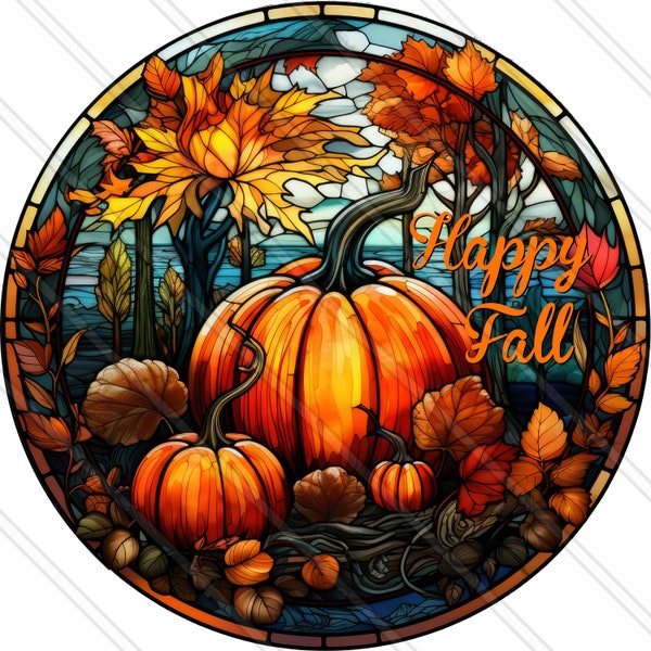 Hello Fall Pumpkin - Autumn Pumpkin Sign - Faux Staind Glass - Autumn Sign - Fall Wreath Sign - Autumn Wreath Sign - Wreath Sign- Metal Sign