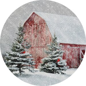 Christmas Sign - Red Truck - Christmas Home - Snowing - Red Barn - Rustic Christmas - Metal Round Sign