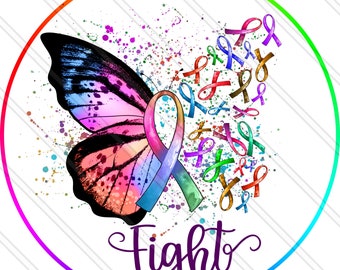 Fight Cancer Butterfly - Cancer Awareness - All Cancer - Cancer Ribbons - Cancer Rainbow - Metal Sign