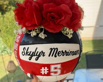 Custom Senior Night Volleyball Flower Arrangement | Personalized Team Gift with Name & Number | Senior Athlete Keepsake Decoration