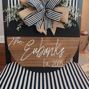 Personalized Last Name Sign | Wooden Round Sign | Farmhouse Style Door Hanger |  Custom Front Door Wreath Hanger | Personalized Wedding Gift