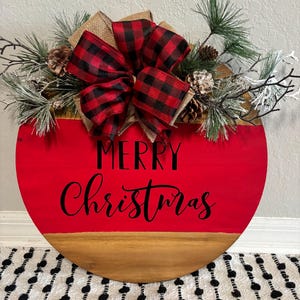 Merry Christmas Door Sign | Merry Christmas Circular Door Sign | Merry Christmas Wooden Sign | Christmas Wreath | Holiday Front Door Decor