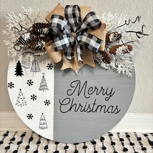 Merry Christmas Door Sign | Merry Christmas Circular Door Sign | Merry Christmas Wooden Sign | Christmas Wreath | Front Door Decor