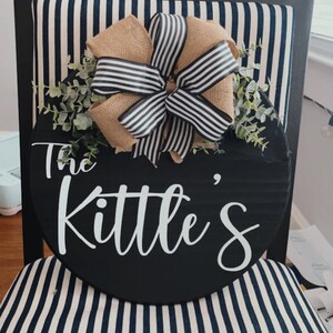 Personalized Last Name Sign | Wooden Round Sign | Farmhouse Style Door Hanger |  Custom Front Door Wreath Hanger | Personalized Wedding Gift