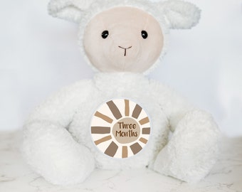 Baby Milestone Signs, Milestone Sign, Personalized Stuffed Animal, Monthly Milestones, Lamb stuffed animal, Month Milestone Baby