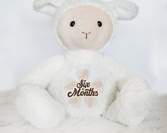 Monthly Baby Milestone Keepsake Lamb, Personalized Baby Lamb, Personalized Plush Soft Toy, Baby Monthly Milestones, Baby Shower Gift