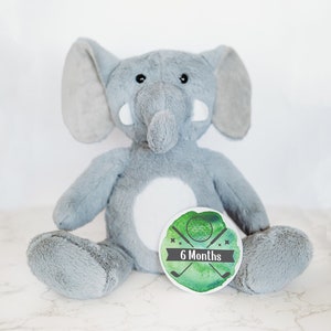 Cartes bébé jalon interchangeables, peluche personnalisée, jalons mensuels, peluche éléphant, nom de bébé personnalisé