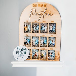 Laser Engraved First Birthday Photo Board: Baby Milestone Sign