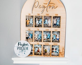 Laser Engraved First Birthday Photo Board: Baby Milestone Sign