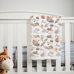 Personalized Baby Blanket: Minky Fleece, Neutral Boho Name Blanket