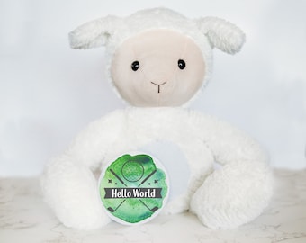 Baby Monthly Milestone Interchangeable Cards, Newborn Gift, Baby Monthly Milestone Personalized Name Announcement, Personalized Plush Lamb