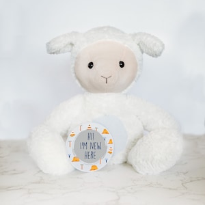 Suivi d'étape, enseigne d'étape, peluche personnalisée, étapes importantes du mois, carte d'étape importante, peluche agneau, bébé étape