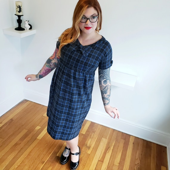 60s Volup Vintage Plaid Babydoll Dress S L Etsy UK