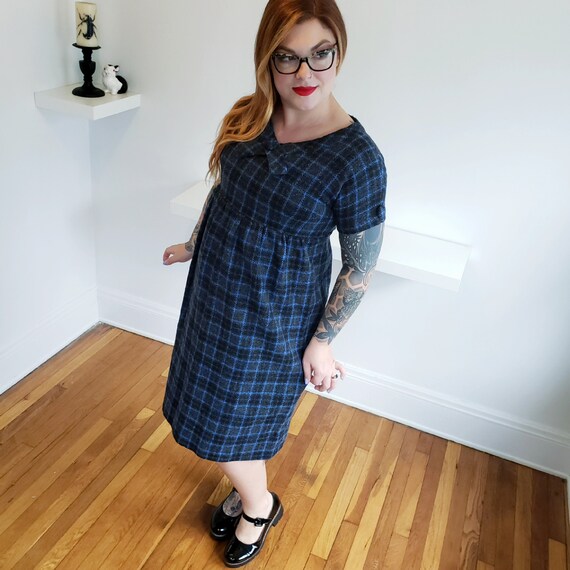 60s Volup Vintage Plaid Babydoll Dress S-L - image 5
