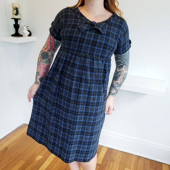 60s Volup Vintage Plaid Babydoll Dress S-L - image 2
